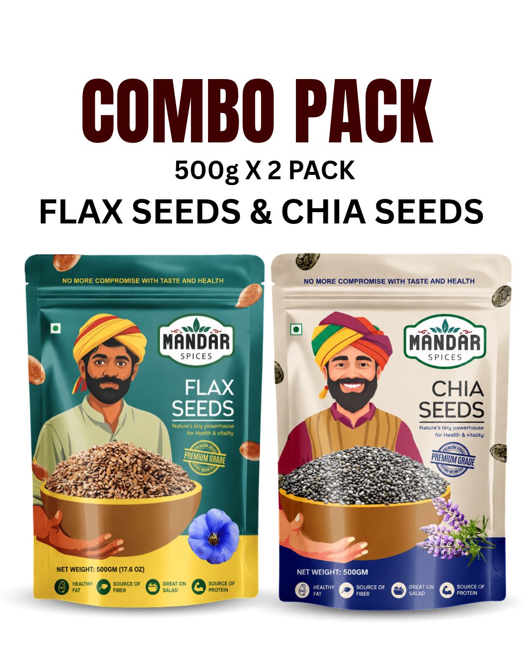 Flax Seeds & Chia Seeds Combo Pack 500 X 2 - 1KG