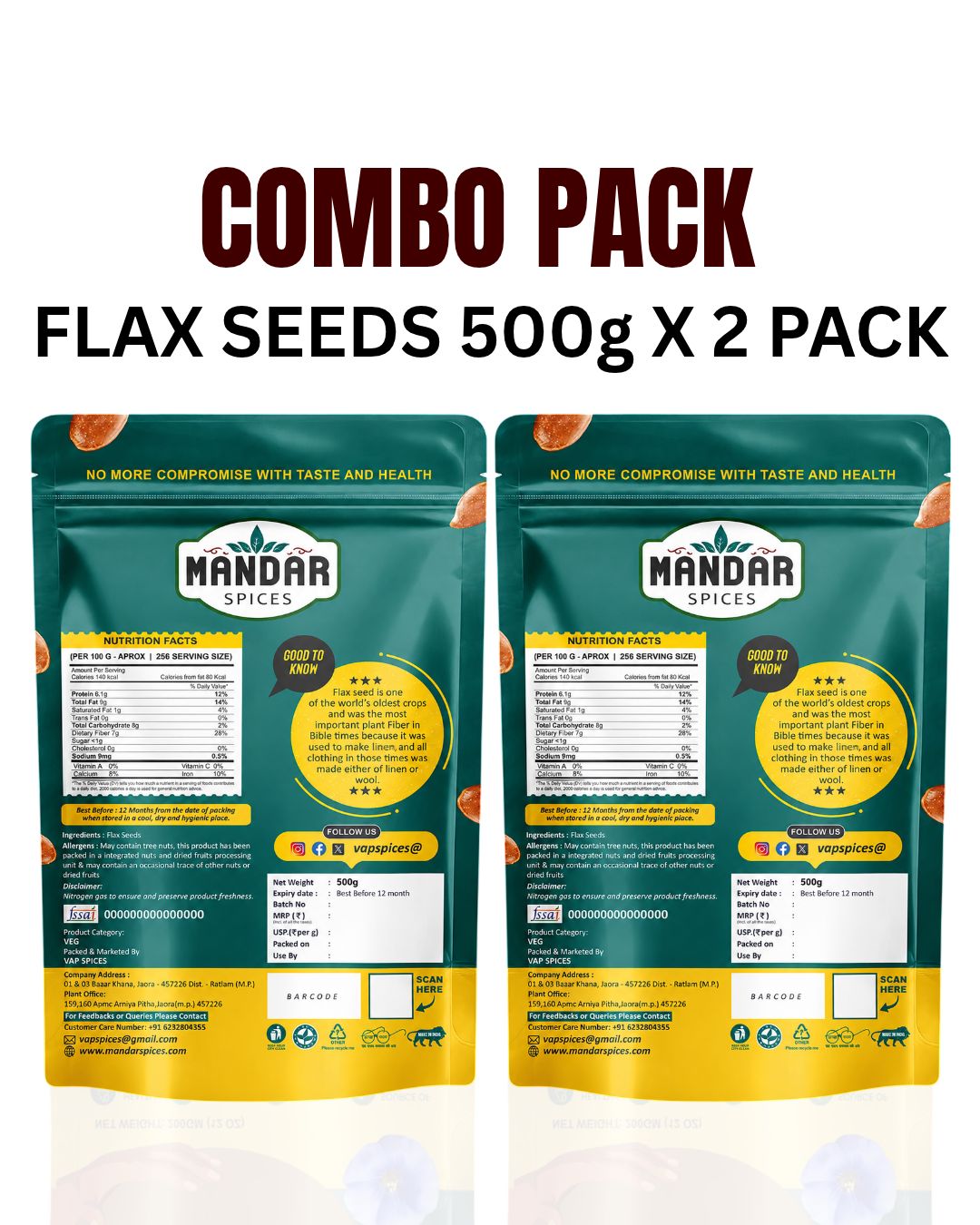 Flax Seeds Combo Pack 500 X 2 - 1KG